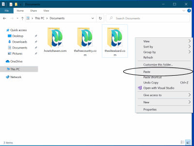 Windows 10 context menu with Paste